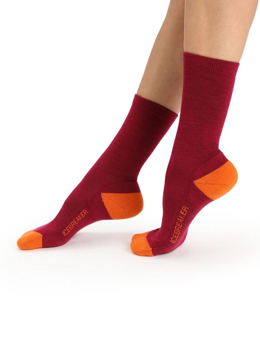 Cherry / Flash Icebreaker Merino Lifestyle Light Crew Women\'s Socks | AU 1417EBCX